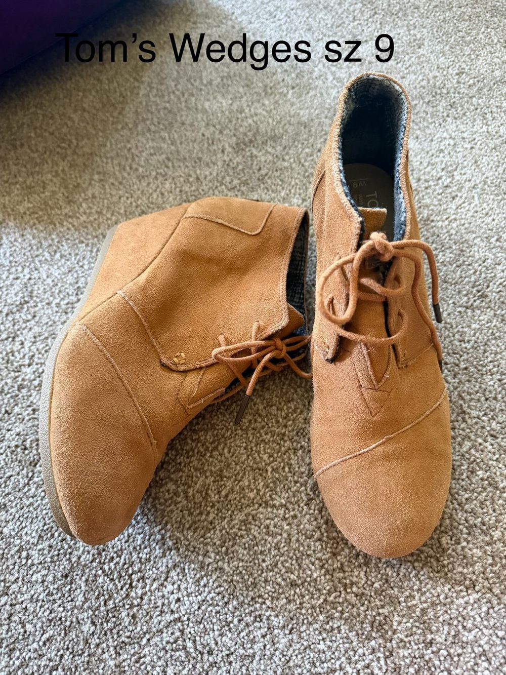 Toms Tan Suede Lace-Up Wedge Ankle Boots sz 9